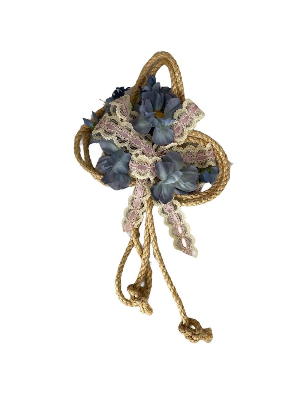 Handmade Rope cross tri  blue flowers ribbon
